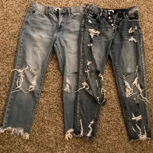 2pcs Ripped Capri Jeans